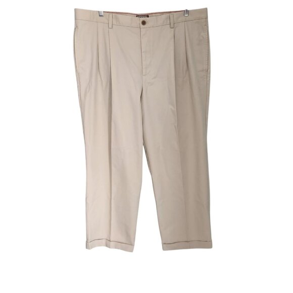 IZOD Khakis Dress Pants Beige Ivory Straight Leg Cotton Chinos Mens 42x30 - Picture 1 of 11